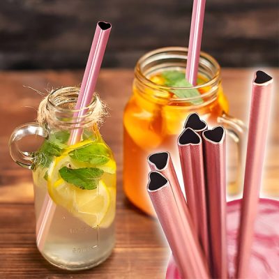 Romantyczna różowa słomka wielokrotnego użytku w kształcie serca | HEARTSTRAW