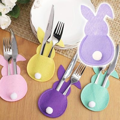 Filcowy uchwyt na sztućce w kształcie króliczka (4szt) | BUNNYCUTLERY