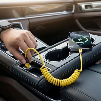 Kabel do ładowania 4 w 1 z mechanizmem zwijania - 65W, 1.5 m, USB-C + Lightning | SPRINTCHARG